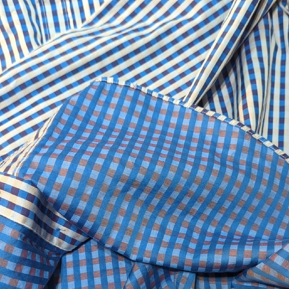 Bugatchi Blue and Brown Casual Button Down Shirt - Picture 5 of 16